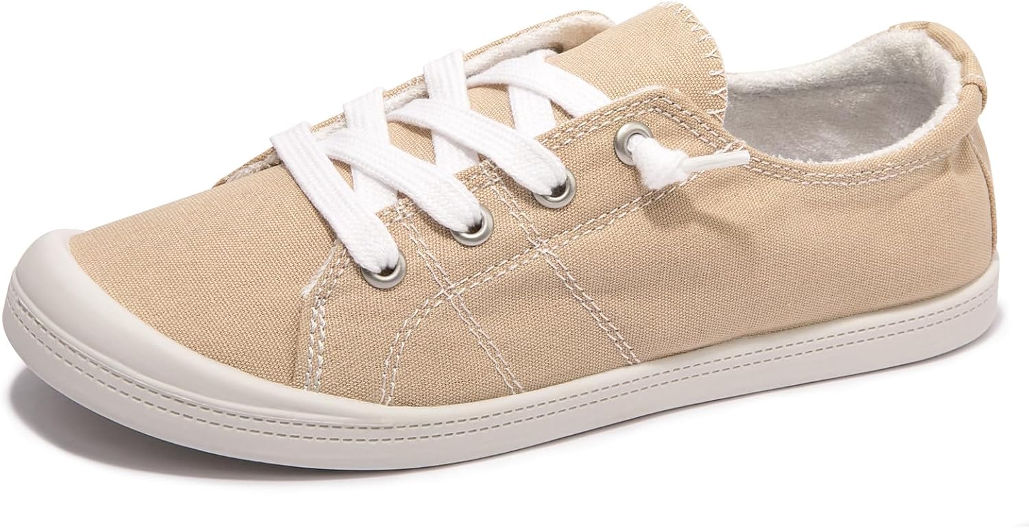 Women's Canvas Slip-On Shoes - Low Top Flat Sneakers with Non-Slip Rubber Outsole for Travel and Shopping - 8