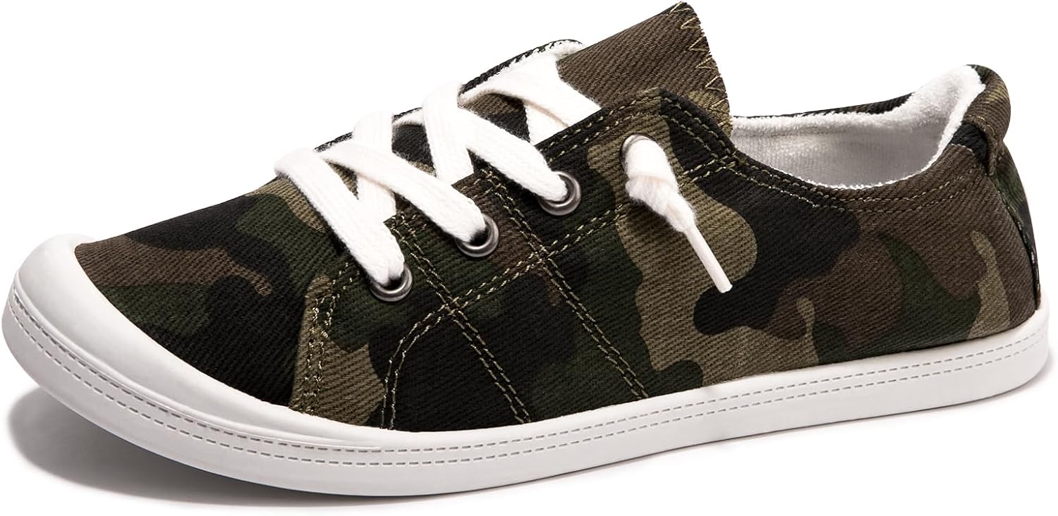 Women's Canvas Slip-On Sneakers - Low Top Walking Shoes with Breathable Upper and Cushioned Footbed - 7