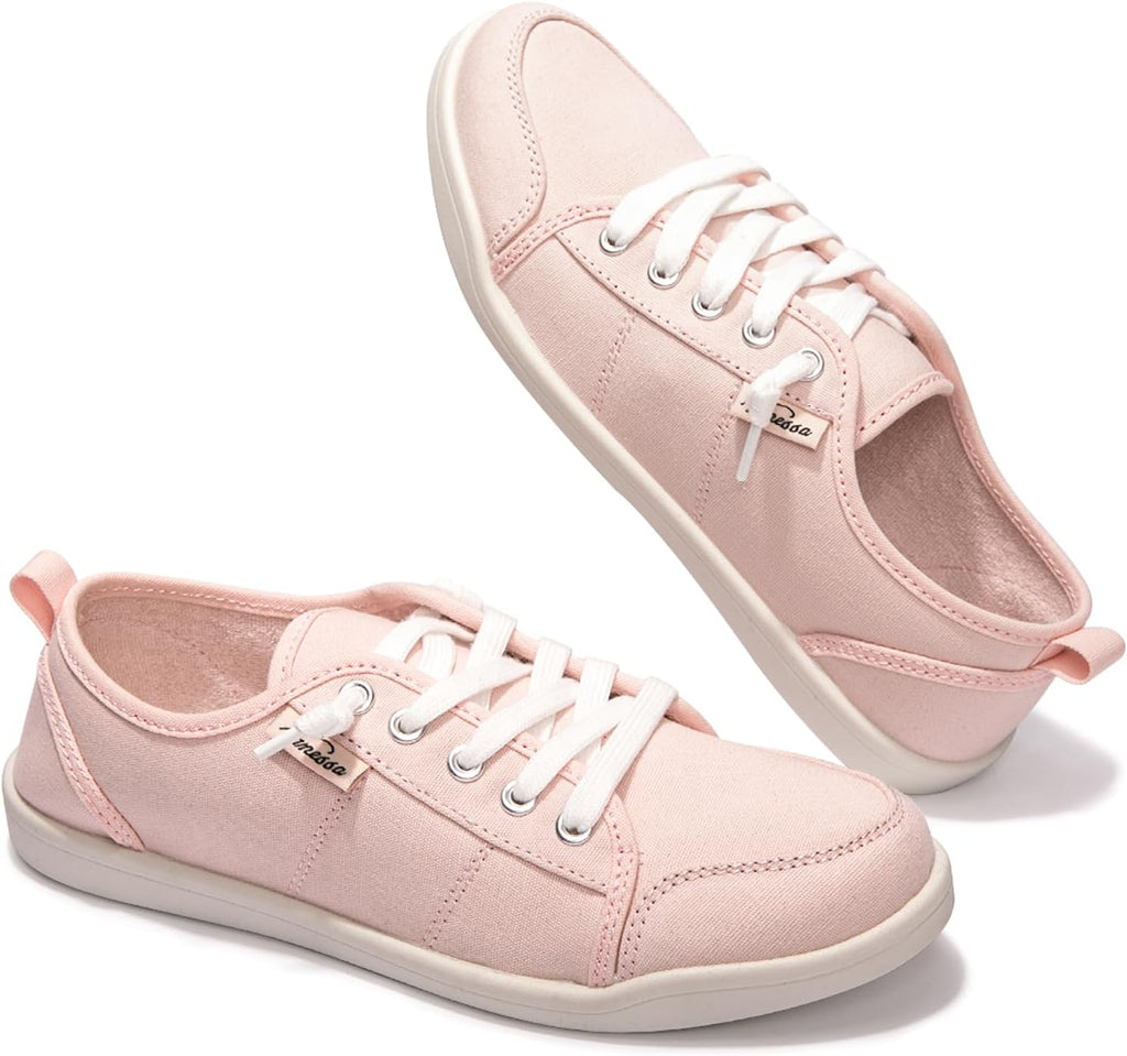 Women's Canvas Slip-On Shoes - Low Top Flat Sneakers with Non-Slip Rubber Outsole for Travel and Shopping - 8
