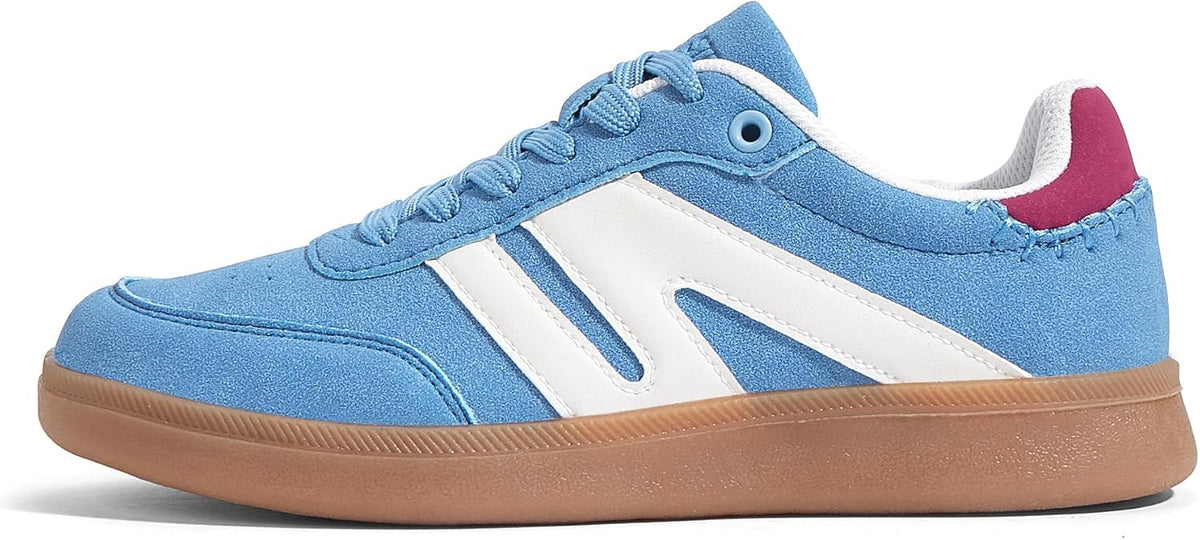 Women's Genuine Leather Retro Sneakers - Gum Sole Tennis Trainers with Anti-Slip Grip for Skate and Walking - 7