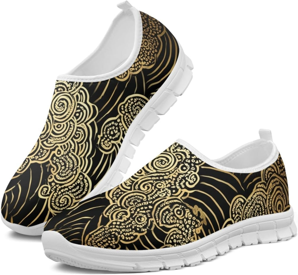 Women's Lightweight Floral Sneakers - Athletic Walking Shoes with Pull Tab and Cushioned Sole for Daily Errands - 6