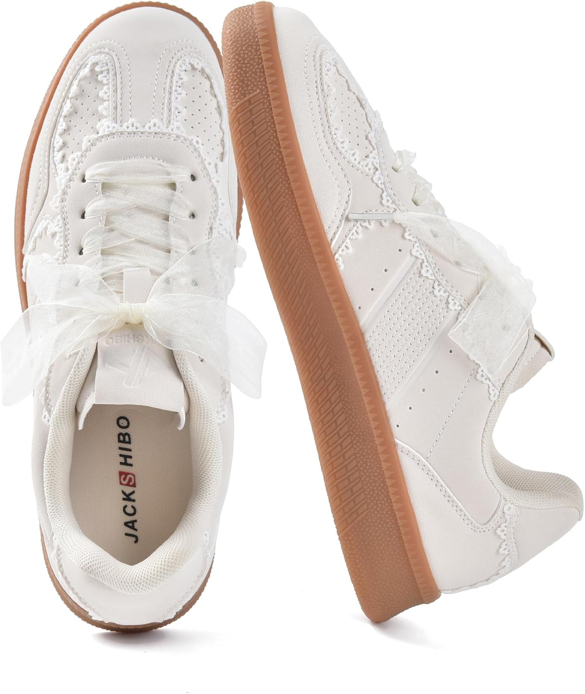 Women's Ribbon Lace-Up Sneakers - Arch Support Tennis Shoes with Cushioned Insole for Walking - 6