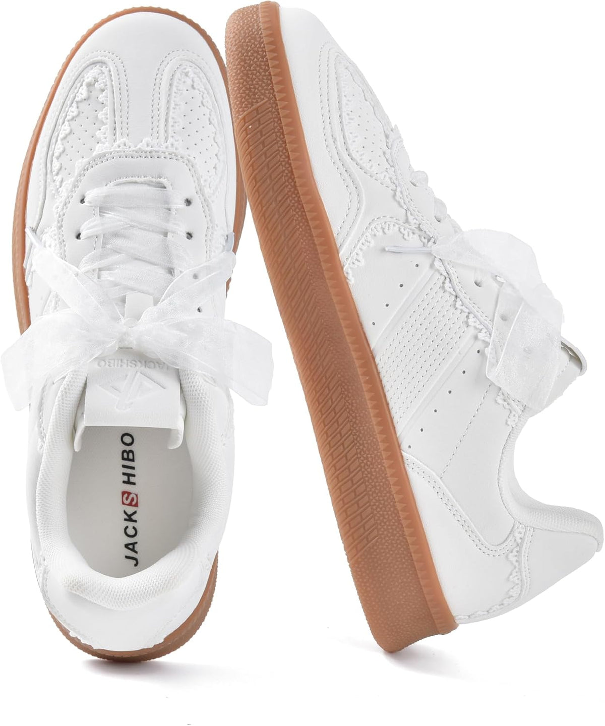 Women's Ribbon Lace-Up Sneakers - Arch Support Tennis Shoes with Cushioned Insole for Walking - 6
