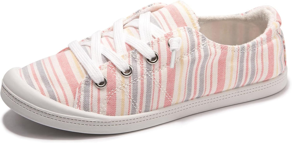 Women's Canvas Slip-On Sneakers - Low Top Walking Shoes with Breathable Upper and Cushioned Footbed - 8