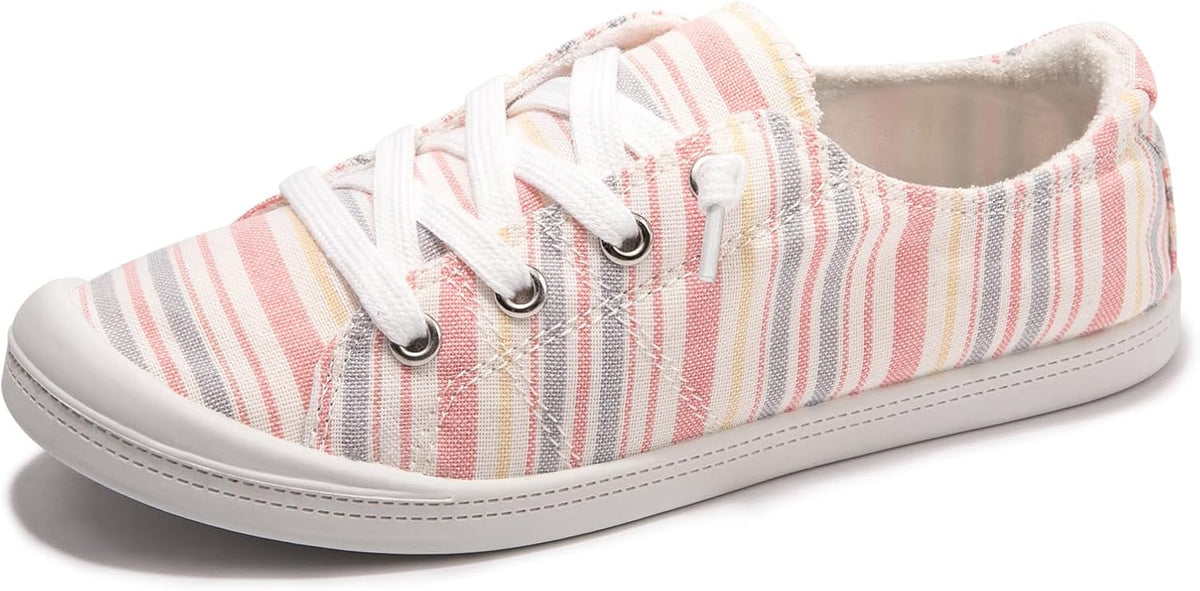 Women's Canvas Slip-On Sneakers - Low Top Walking Shoes with Breathable Upper and Cushioned Footbed - 8