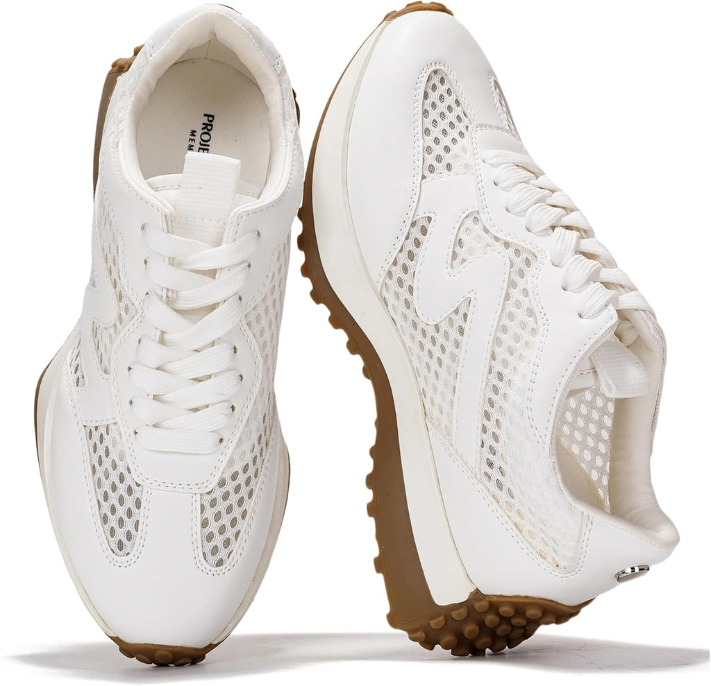 Women's Lace-Up Casual Sneakers - Lightweight Shoes with Memory Foam Insole and Non-Slip Outsole - 9