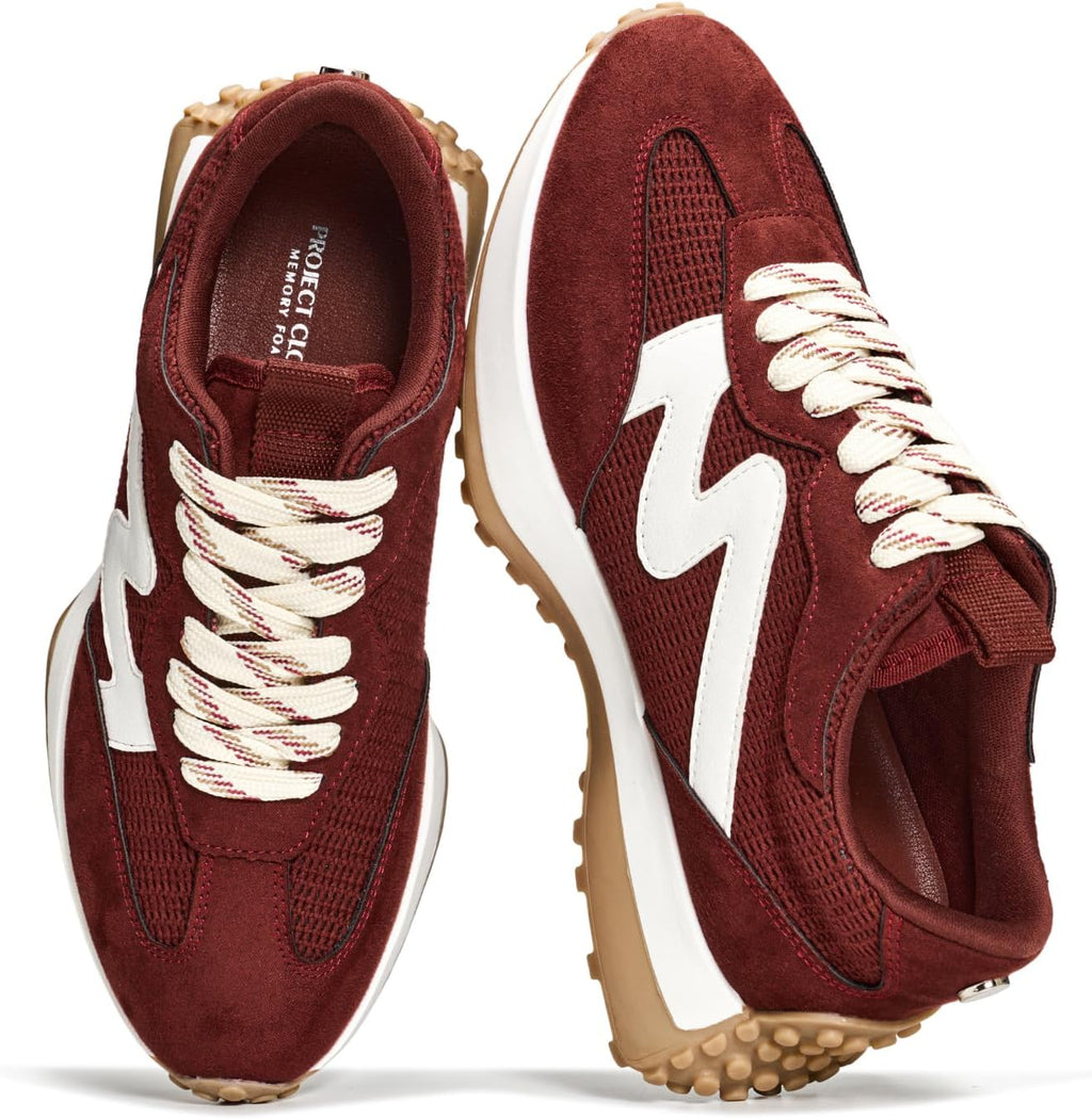 Women's Lace-Up Casual Sneakers - Lightweight Shoes with Memory Foam Insole and Non-Slip Outsole - 6
