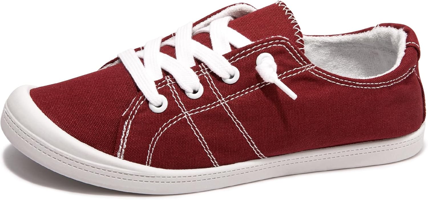 Women's Canvas Slip-On Shoes - Low Top Flat Sneakers with Non-Slip Rubber Outsole for Travel and Shopping - 7