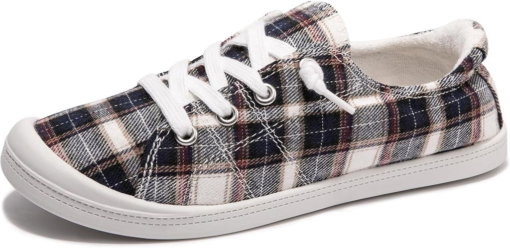Women's Canvas Slip-On Sneakers - Low Top Walking Shoes with Breathable Upper and Cushioned Footbed - 7