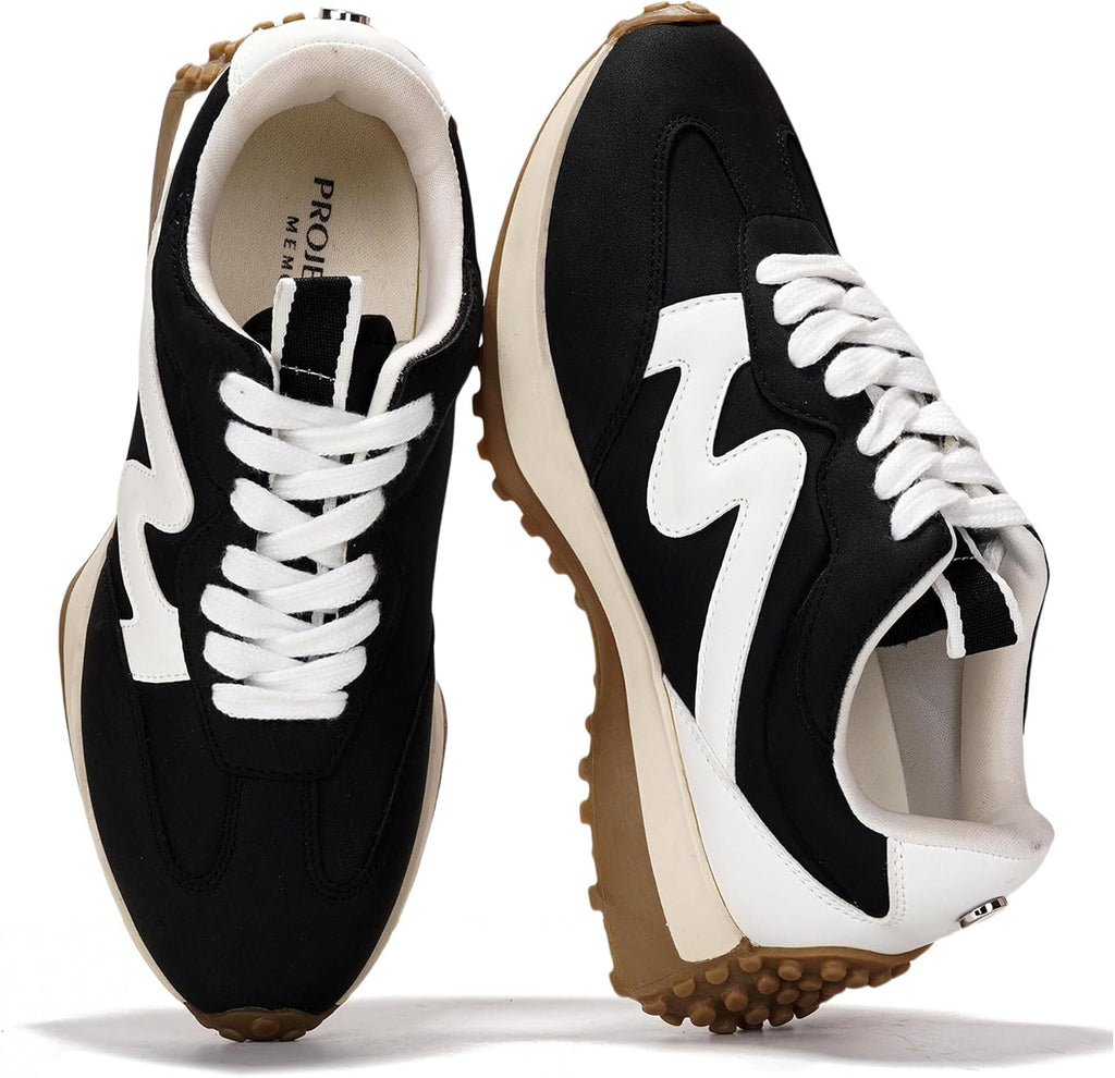 Women's Lace-Up Casual Sneakers - Lightweight Shoes with Memory Foam Insole and Non-Slip Outsole - 8