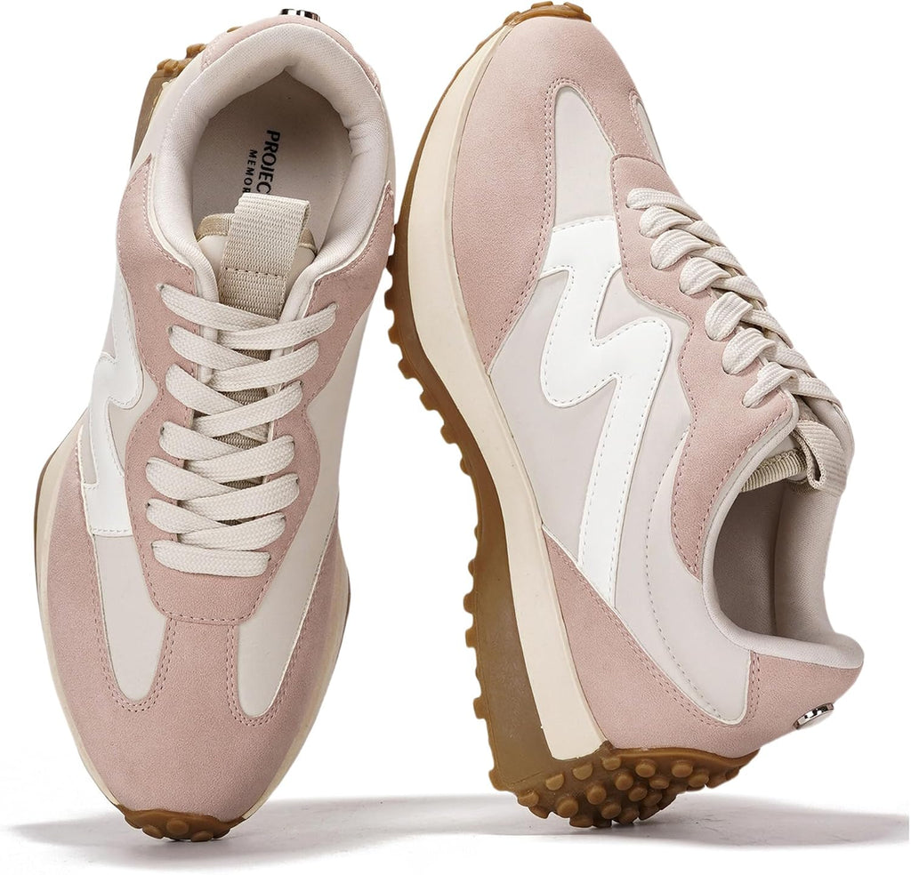 Women's Lace-Up Casual Sneakers - Lightweight Shoes with Memory Foam Insole and Non-Slip Outsole - 8