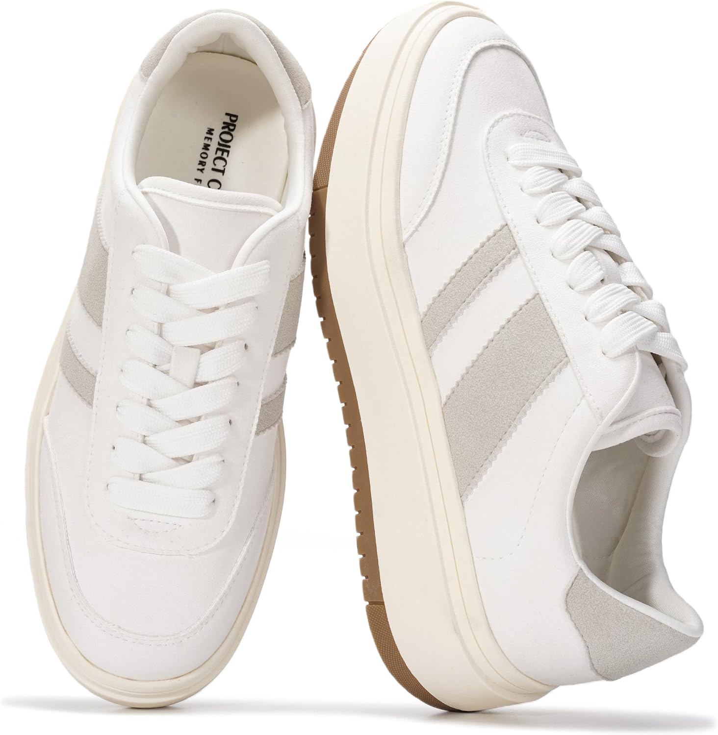 Women's Platform Lace-Up Sneakers - Memory Foam Insole with Non-Slip Sole for Casual Everyday Outfits - 7