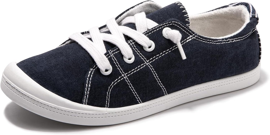 Women's Canvas Slip-On Shoes - Low Top Flat Sneakers with Non-Slip Rubber Outsole for Travel and Shopping - 6