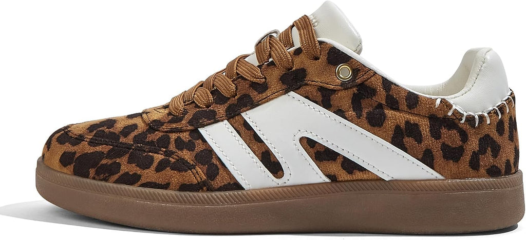 Women's Genuine Leather Retro Sneakers - Gum Sole Tennis Trainers with Anti-Slip Grip for Skate and Walking - 6