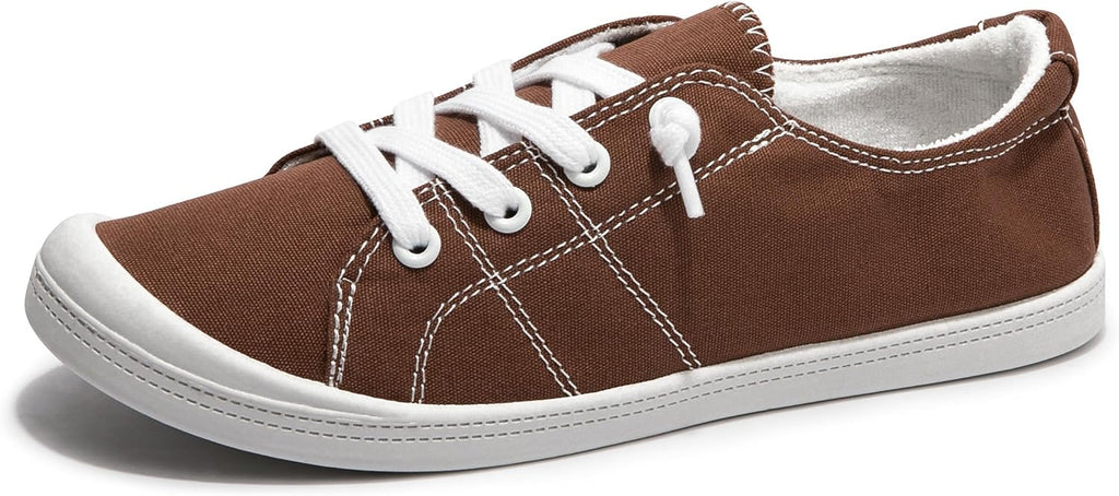 Women's Canvas Slip-On Shoes - Low Top Flat Sneakers with Non-Slip Rubber Outsole for Travel and Shopping - 6