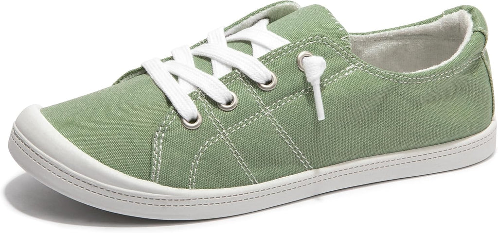 Women's Canvas Slip-On Shoes - Low Top Flat Sneakers with Non-Slip Rubber Outsole for Travel and Shopping - 7