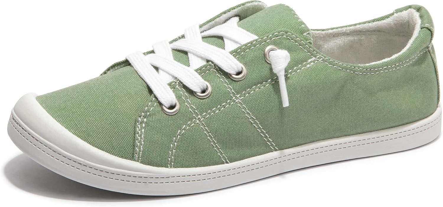 Women's Canvas Slip-On Shoes - Low Top Flat Sneakers with Non-Slip Rubber Outsole for Travel and Shopping - 7