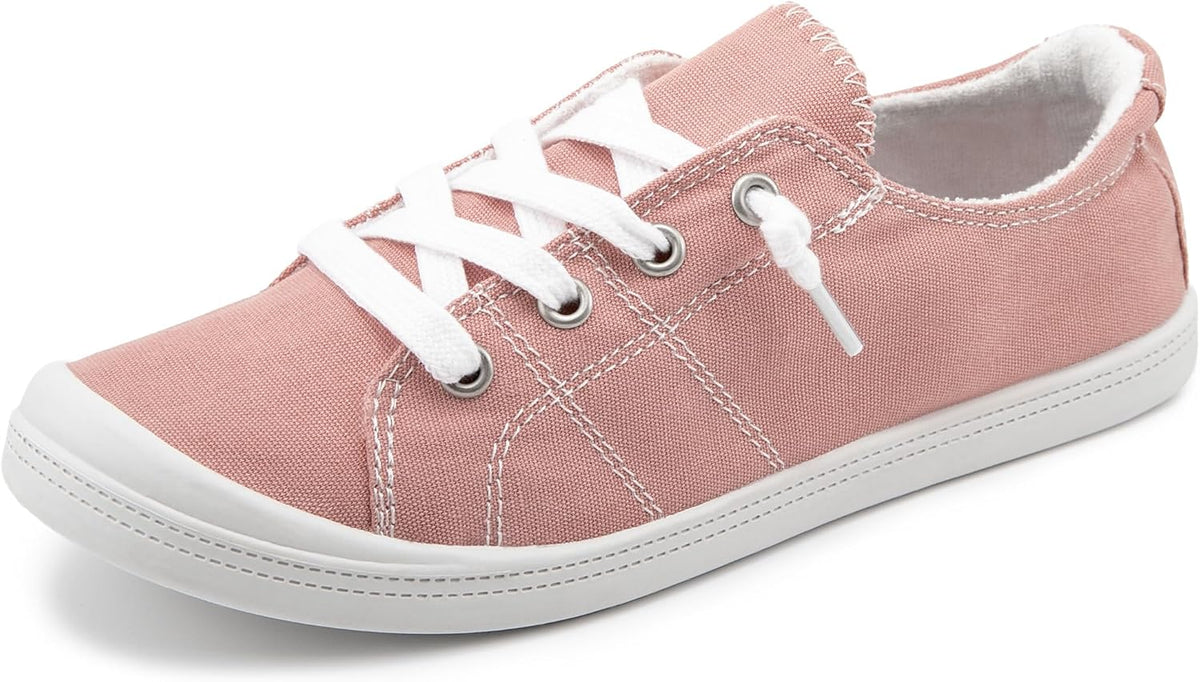 Women's Canvas Slip-On Shoes - Low Top Flat Sneakers with Non-Slip Rubber Outsole for Travel and Shopping - 7