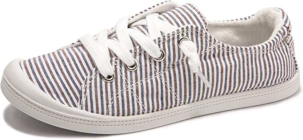 Women's Canvas Slip-On Sneakers - Low Top Walking Shoes with Breathable Upper and Cushioned Footbed - 9