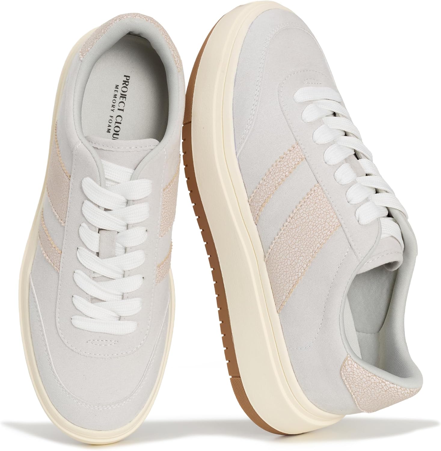 Women's Platform Lace-Up Sneakers - Memory Foam Insole with Non-Slip Sole for Casual Everyday Outfits - 6