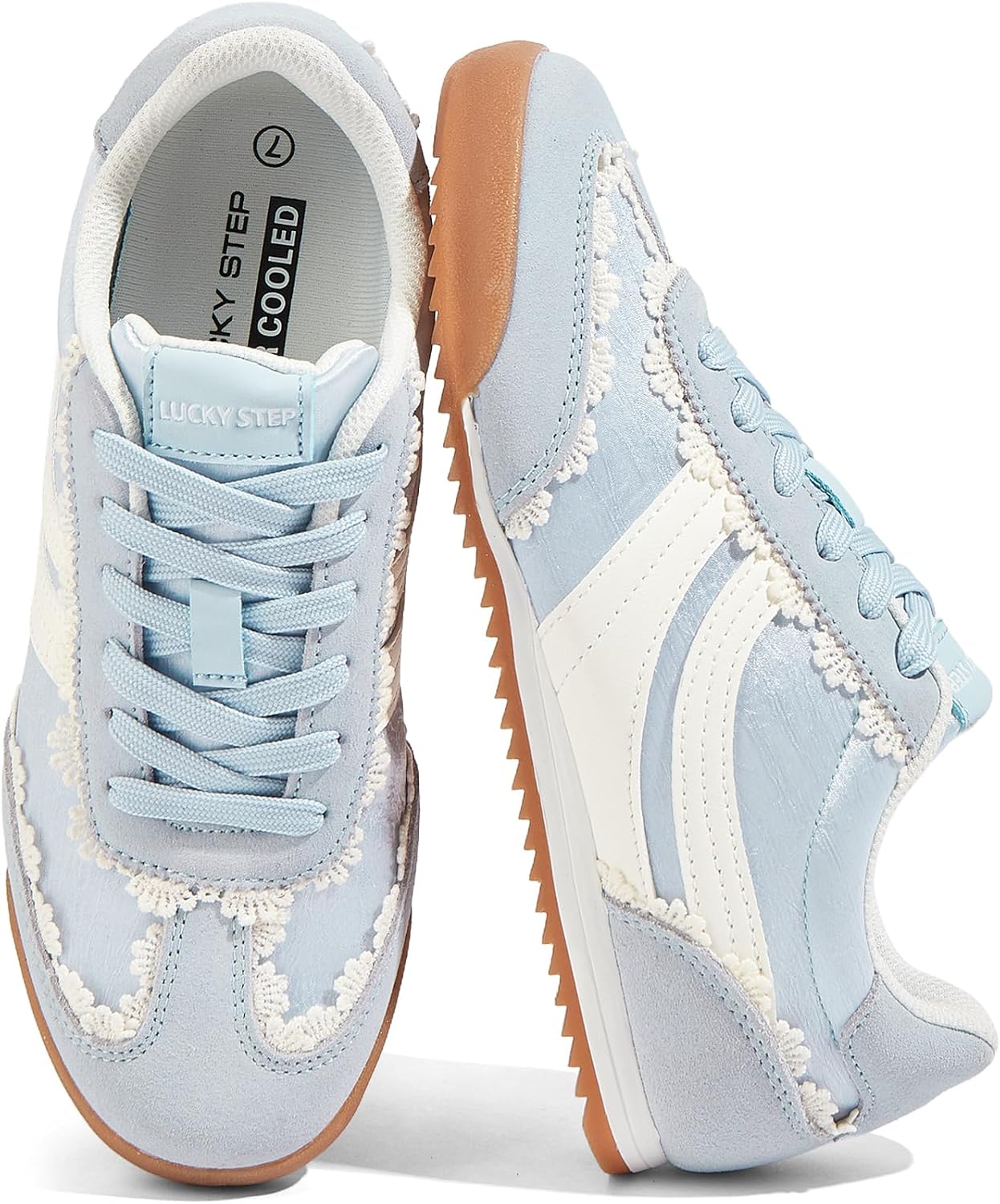 Women's Slim Retro Tennis Sneakers - Thin Sole Lace-Up Trainers for Gym Workouts and Walking - 6