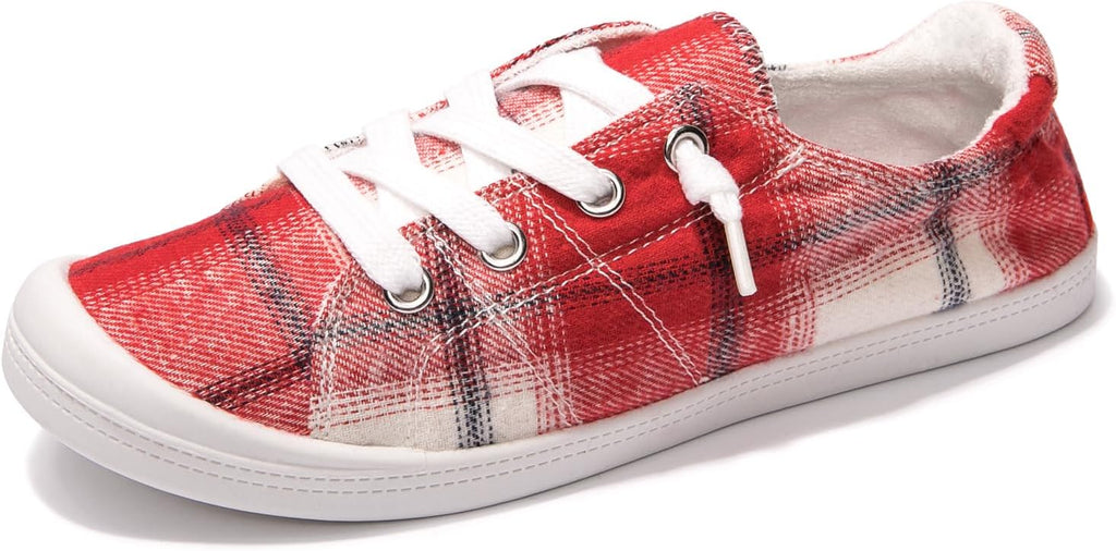 Women's Canvas Slip-On Sneakers - Low Top Walking Shoes with Breathable Upper and Cushioned Footbed - 6
