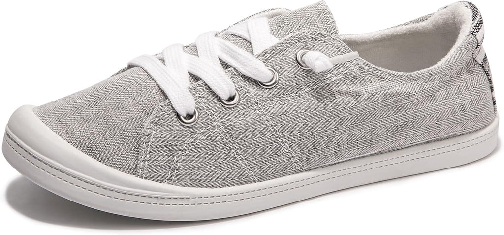Women's Canvas Slip-On Sneakers - Low Top Walking Shoes with Breathable Upper and Cushioned Footbed - 7
