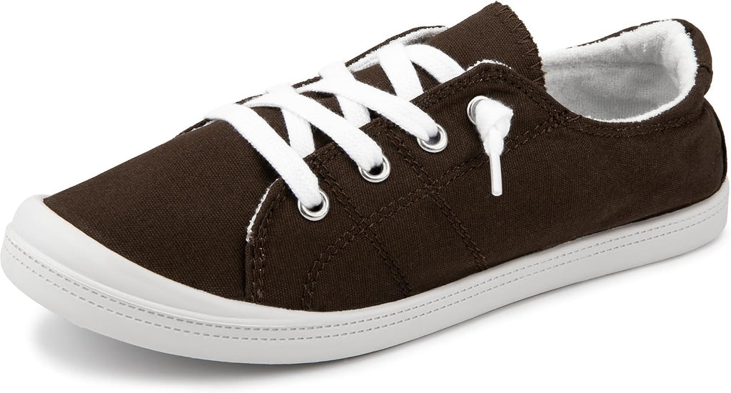 Women's Canvas Slip-On Sneakers - Low Top Walking Shoes with Breathable Upper and Cushioned Footbed - 9