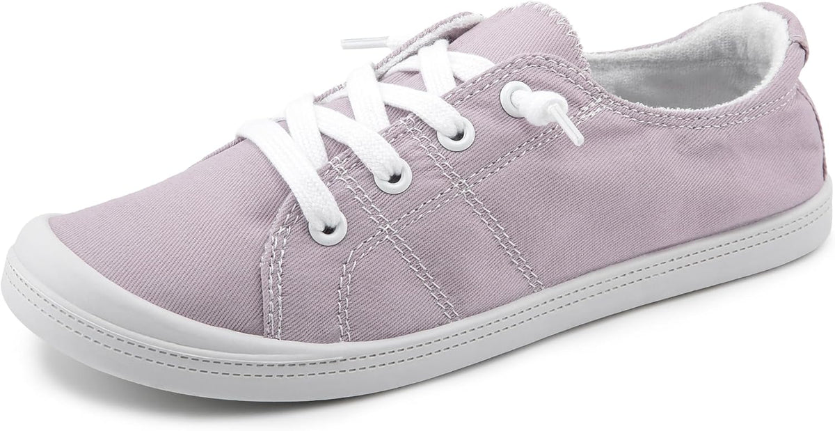 Women's Canvas Slip-On Shoes - Low Top Flat Sneakers with Non-Slip Rubber Outsole for Travel and Shopping - 6