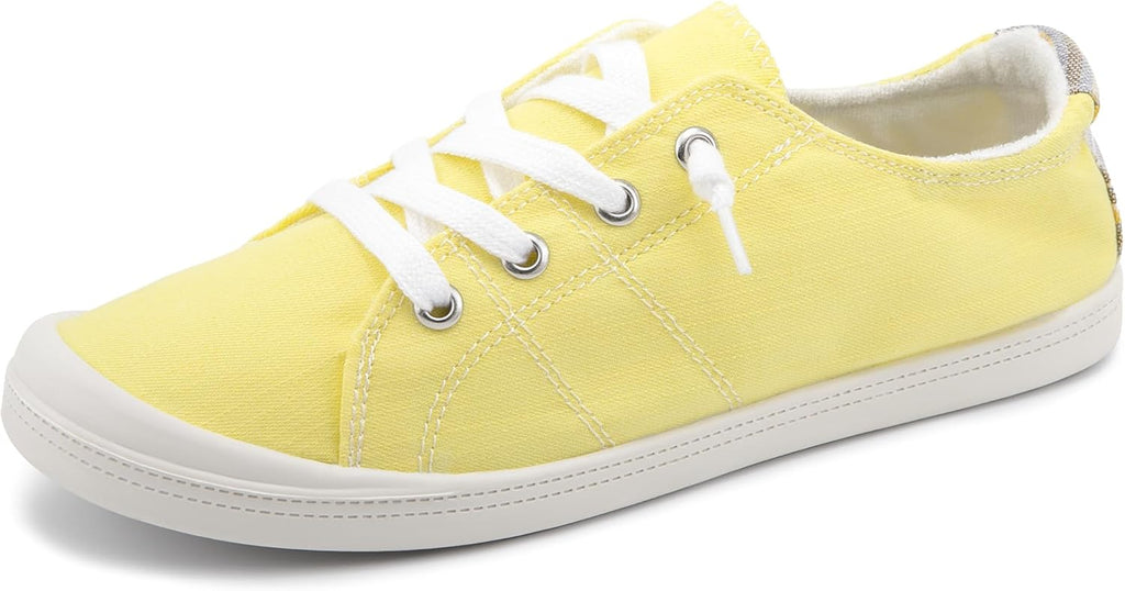 Women's Canvas Slip-On Sneakers - Low Top Walking Shoes with Breathable Upper and Cushioned Footbed - 6