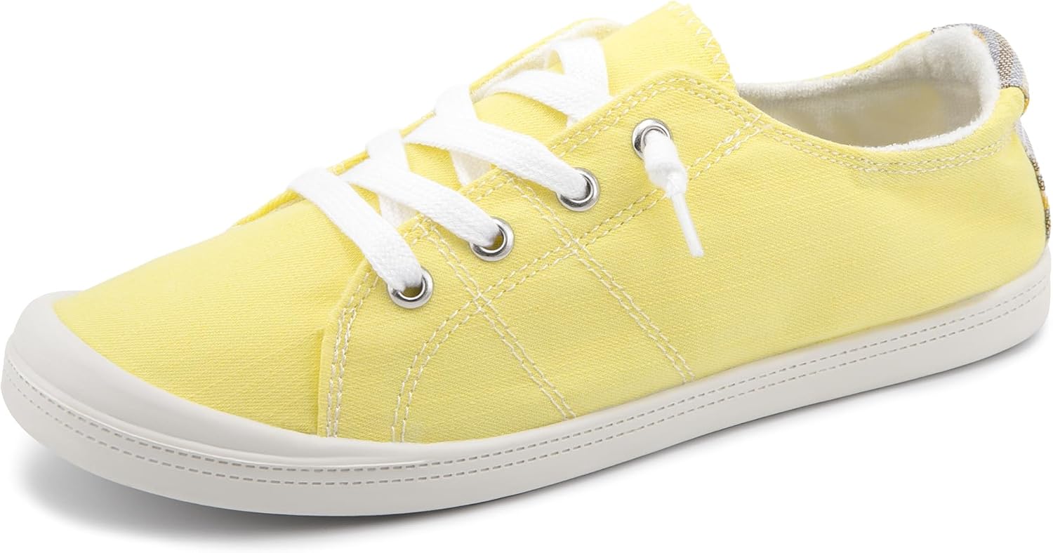Women's Canvas Slip-On Sneakers - Low Top Walking Shoes with Breathable Upper and Cushioned Footbed - 6