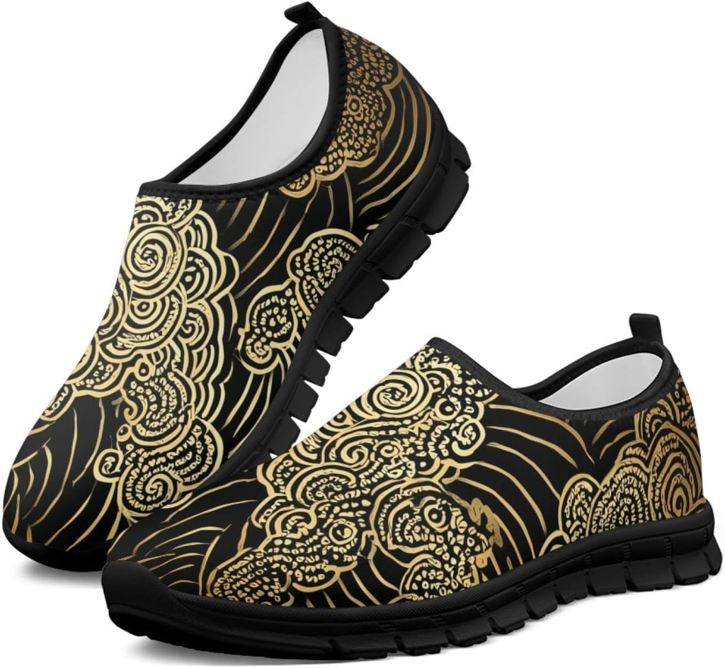 Women's Floral Print Walking Sneakers - Lightweight Athletic Shoes with Heel Pull Tab for Everyday Casual Wear - 7