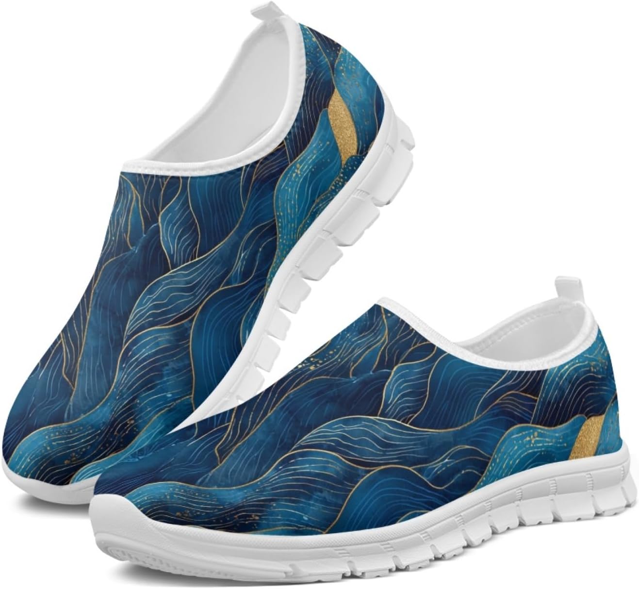 Women's Lightweight Floral Sneakers - Athletic Walking Shoes with Pull Tab and Cushioned Sole for Daily Errands - 6