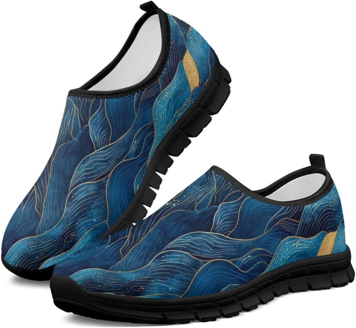 Women's Floral Print Walking Sneakers - Lightweight Athletic Shoes with Heel Pull Tab for Everyday Casual Wear - 8