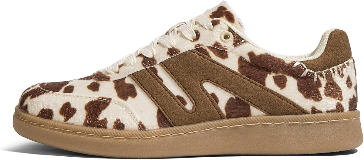 Women's Genuine Leather Retro Sneakers - Gum Sole Tennis Trainers with Anti-Slip Grip for Skate and Walking - 7
