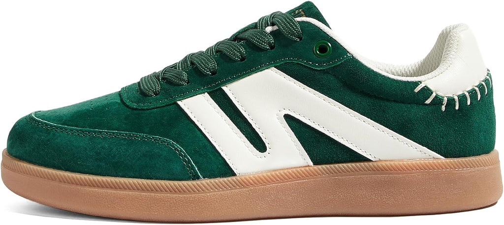 Women's Genuine Leather Retro Sneakers - Gum Sole Tennis Trainers with Anti-Slip Grip for Skate and Walking - 7