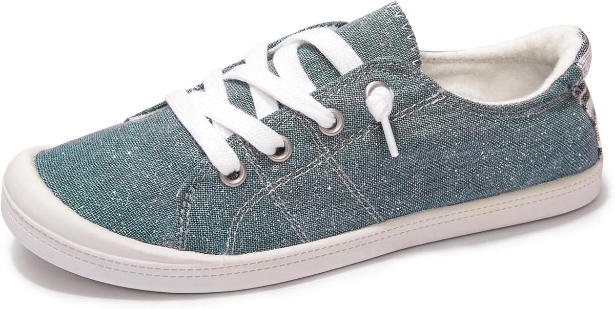 Women's Canvas Slip-On Sneakers - Low Top Walking Shoes with Breathable Upper and Cushioned Footbed - 8