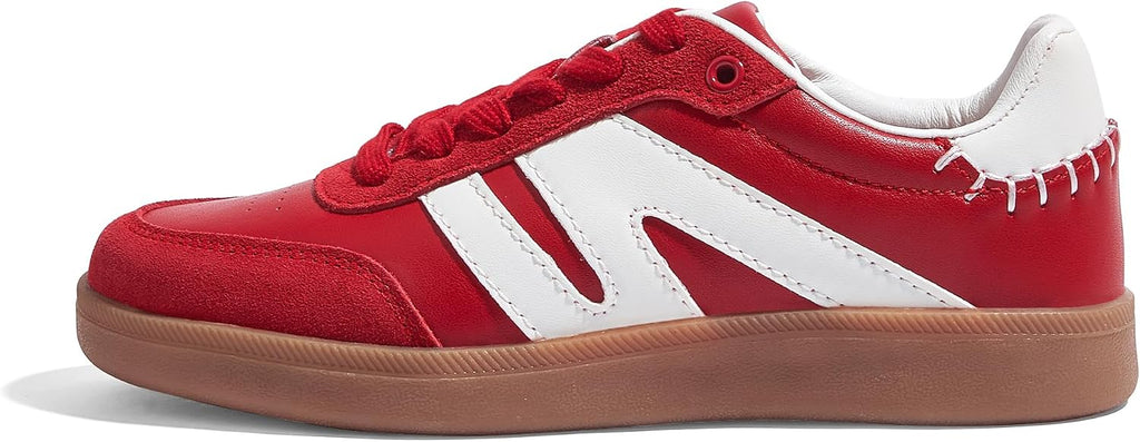 Women's Genuine Leather Retro Sneakers - Gum Sole Tennis Trainers with Anti-Slip Grip for Skate and Walking - 7