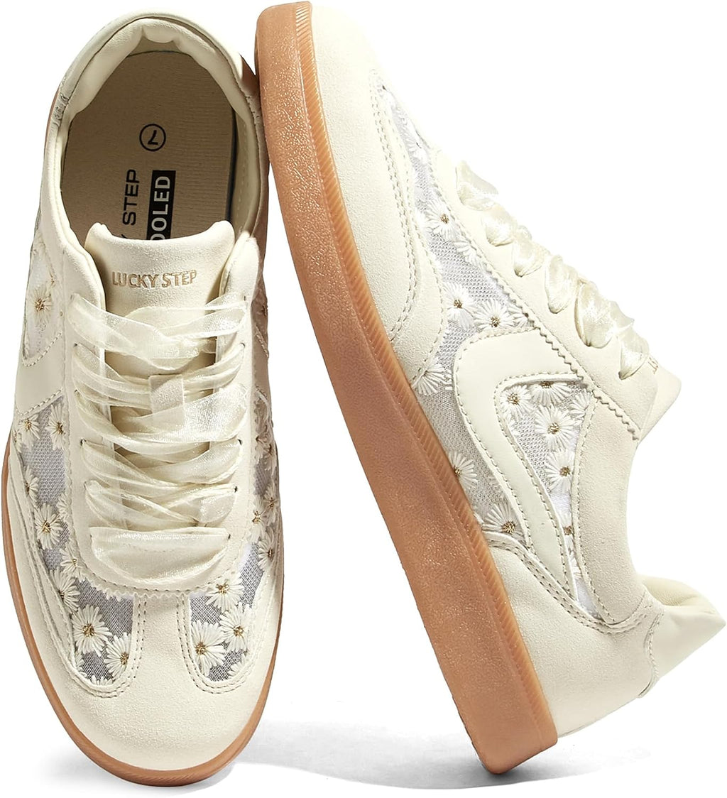 Women's Classic Casual Sneakers - Lace-Up Skate Shoes with Durable Outsole for Walking and Daily Wear - 6