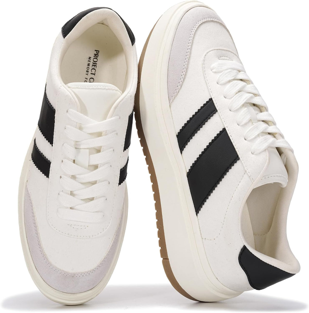Women's Platform Lace-Up Sneakers - Memory Foam Insole with Non-Slip Sole for Casual Everyday Outfits - 7