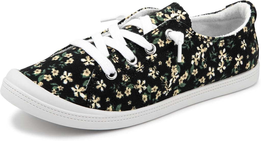 Women's Canvas Slip-On Sneakers - Low Top Walking Shoes with Breathable Upper and Cushioned Footbed - 8