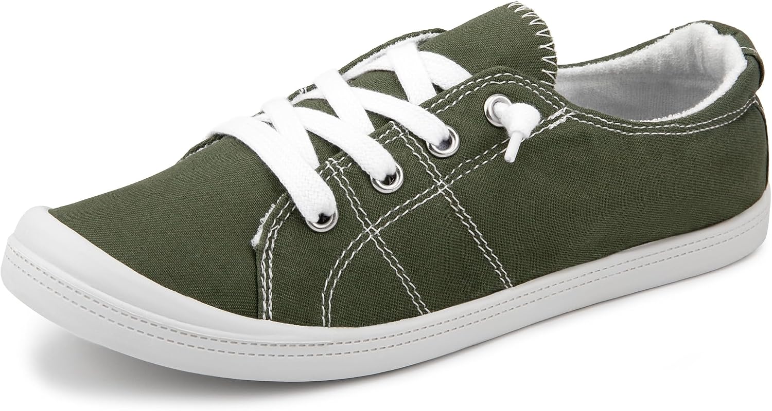 Women's Canvas Slip-On Sneakers - Low Top Walking Shoes with Breathable Upper and Cushioned Footbed - 8