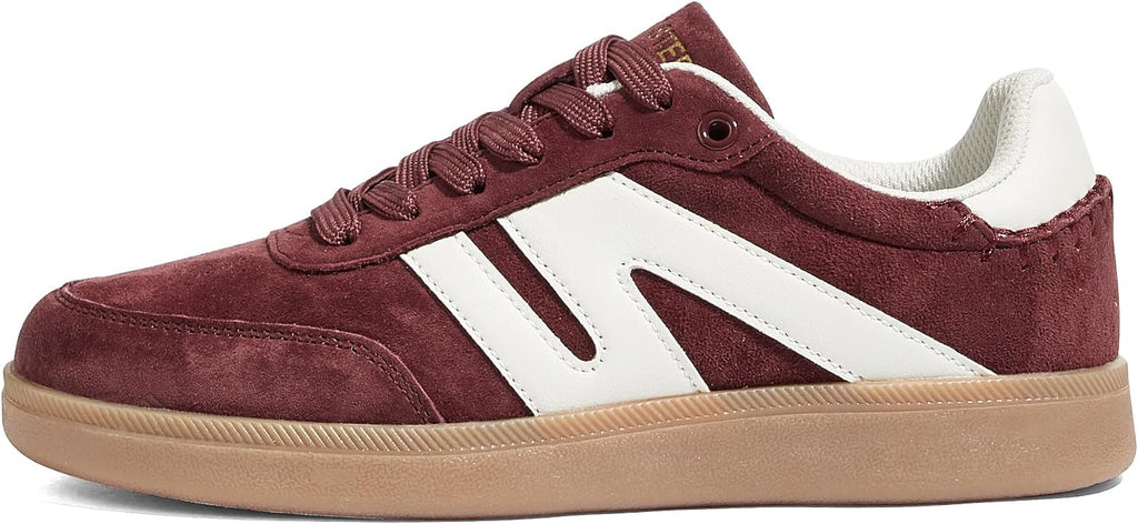 Women's Genuine Leather Retro Sneakers - Gum Sole Tennis Trainers with Anti-Slip Grip for Skate and Walking - 6