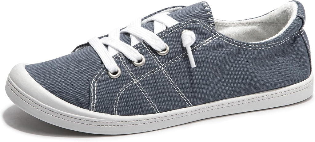 Women's Canvas Slip-On Shoes - Low Top Flat Sneakers with Non-Slip Rubber Outsole for Travel and Shopping - 7