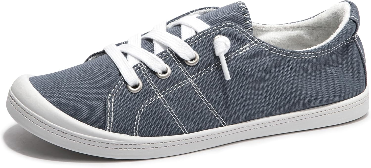 Women's Canvas Slip-On Shoes - Low Top Flat Sneakers with Non-Slip Rubber Outsole for Travel and Shopping - 7