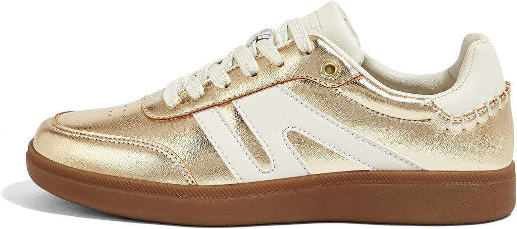 Women's Genuine Leather Retro Sneakers - Gum Sole Tennis Trainers with Anti-Slip Grip for Skate and Walking - 6