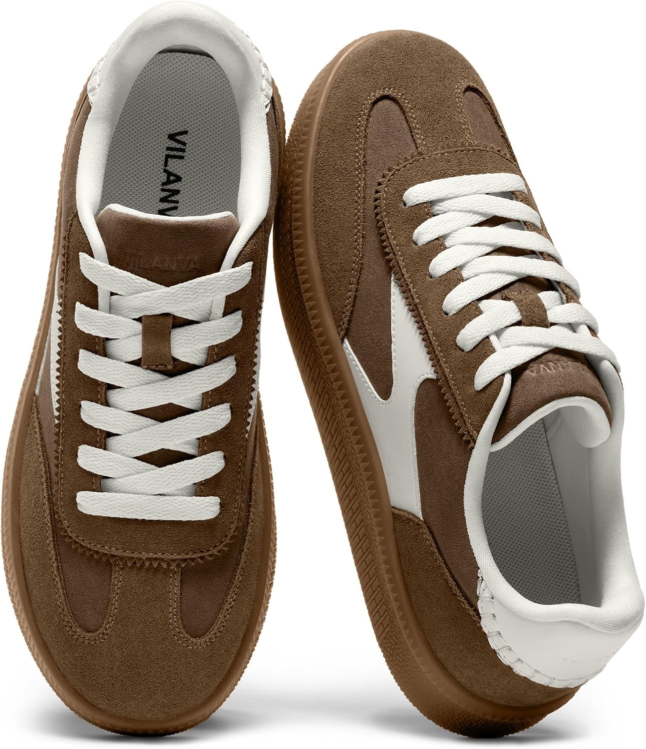 Women's Genuine Suede Tennis Sneakers - Retro Gum Sole Casual Shoes for Walking and Everyday Wear - 6
