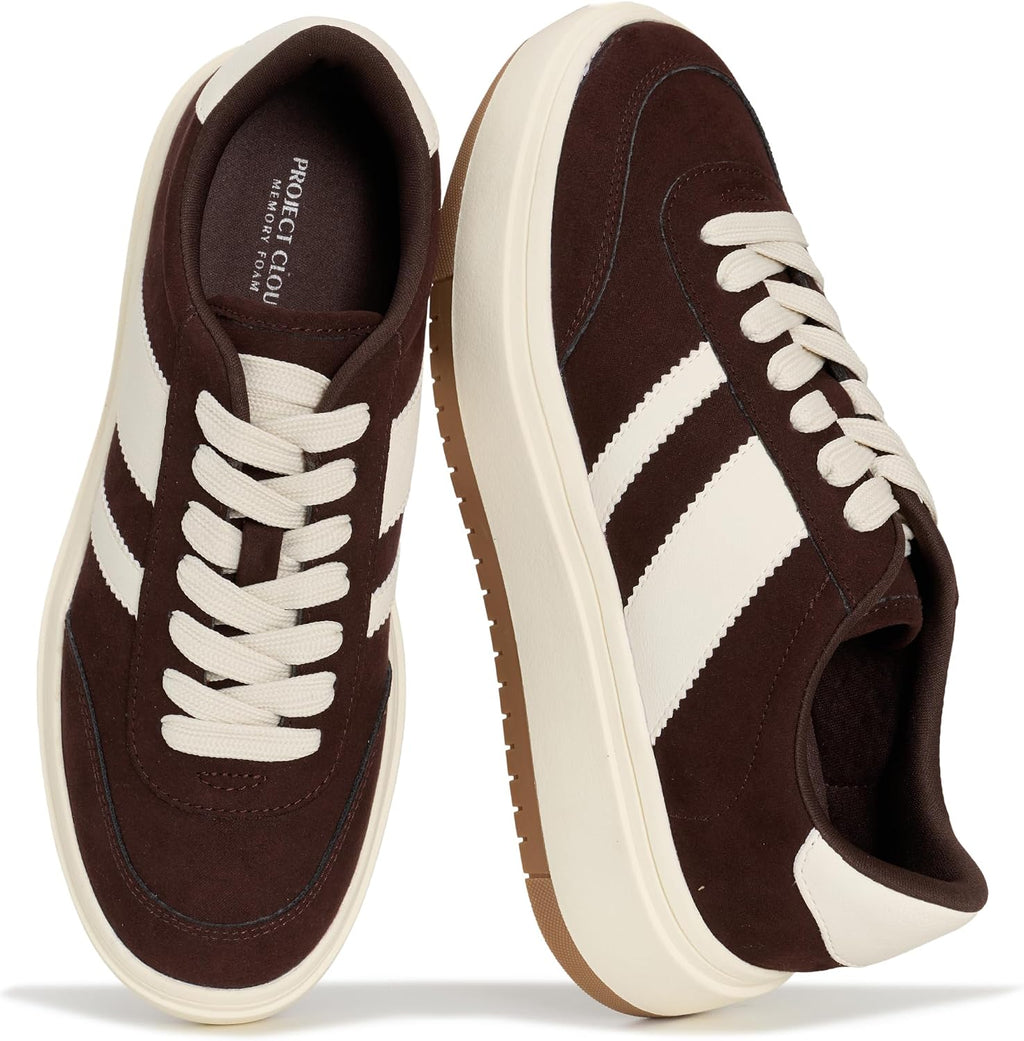 Women's Platform Lace-Up Sneakers - Memory Foam Insole with Non-Slip Sole for Casual Everyday Outfits - 6