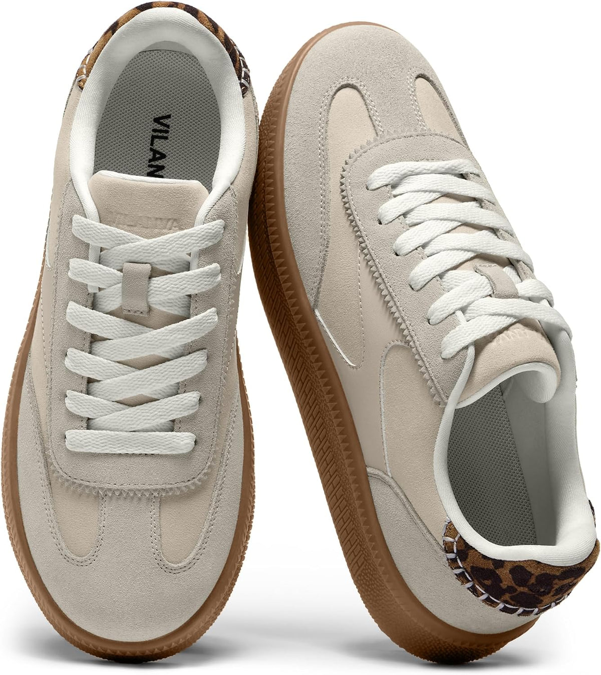 Women's Genuine Suede Tennis Sneakers - Retro Gum Sole Casual Shoes for Walking and Everyday Wear - 6