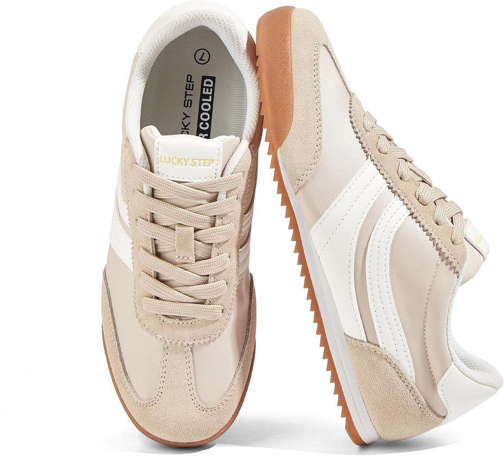 Women's Slim Retro Tennis Sneakers - Thin Sole Lace-Up Trainers for Gym Workouts and Walking - 6